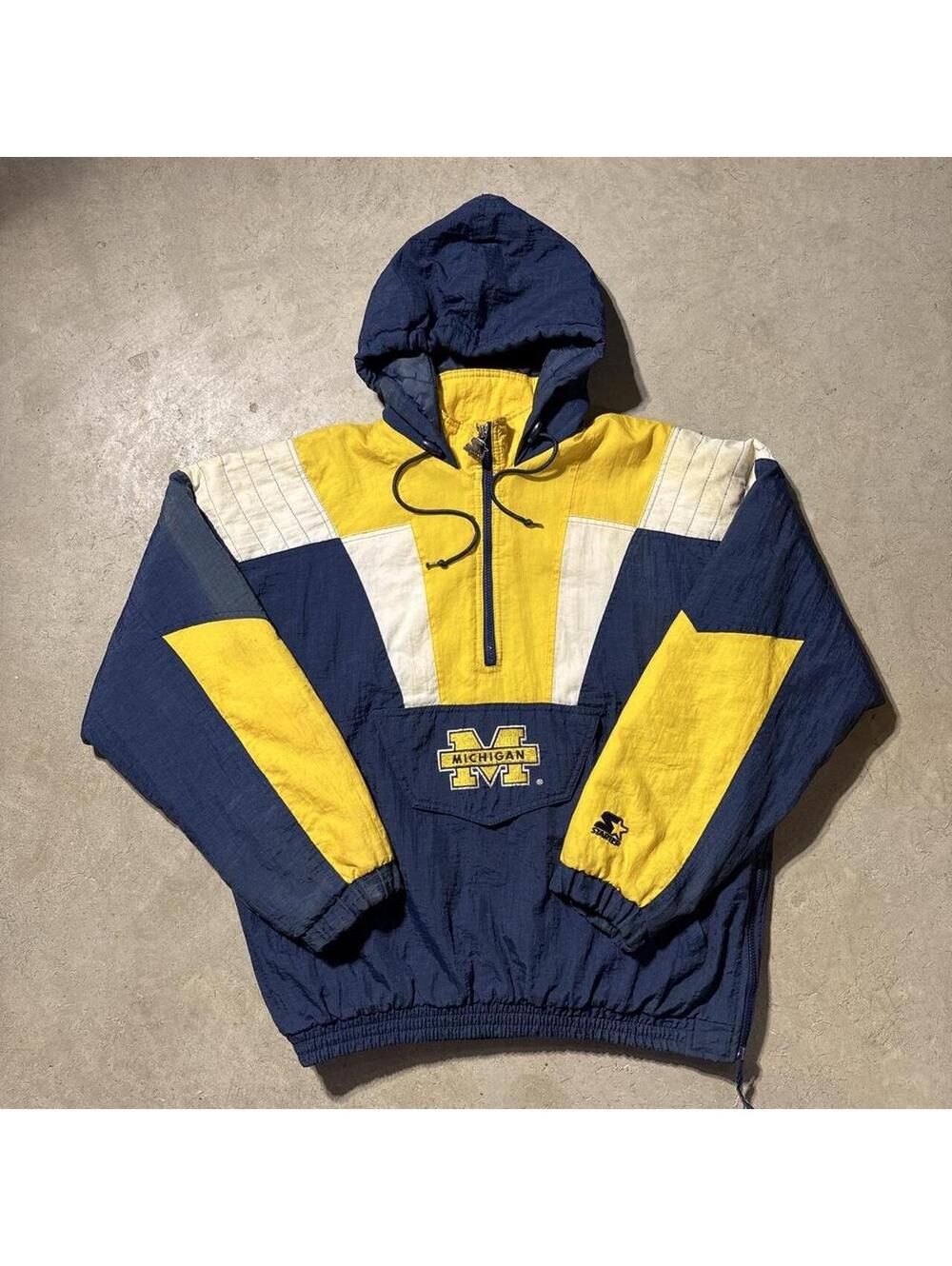 Vintage 90s Starter Michigan Wolverines Hooded Pullover Jacket Mens M